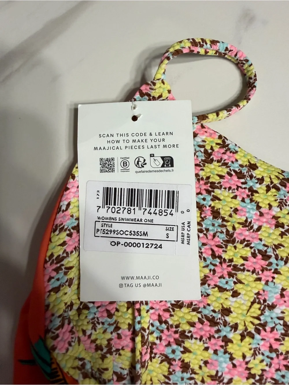NWT Maaji Women's Reversible Floral One-Piece Swimsuit - Pink, Yellow, Orange S